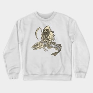 Dark Skeleton Knight with Fish Skeleton Vehicle in a Scary Night Crewneck Sweatshirt